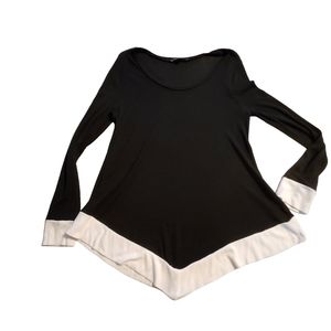 INC Women's Blackw/White Trim Long Sleeve Soft Sweater Size Large F22